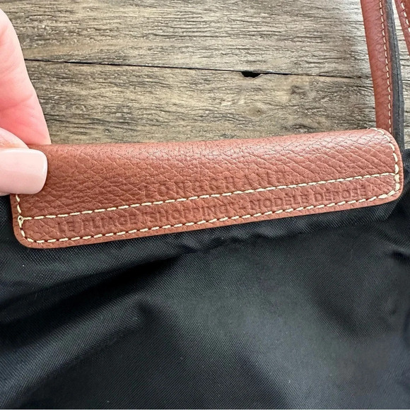 Longchamp Le Pliage Shopping Modele Depose  Black travel tote bag brown Leather - Picture 3 of 9